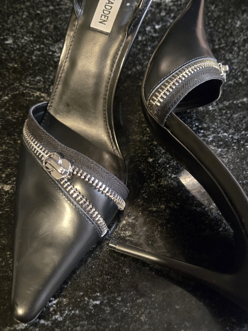 Steve Madden Black Pointed Zip-Trim Slingback Pumps - Picture 5 of 6